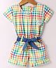 Dew Drops Poplin Woven Half Sleeves Checks Jumpsuit & Belt - White & Blue