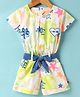 Dew Drops Poplin Woven Half Sleeves Text Printed Jumpsuit with Hearts Patch & Fabric Belt - White