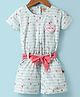 Dew Drops Poplin Woven Half Sleeves Striped Jumpsuit with Hearts Print Patch & Fabric Belt - Aqua Blue