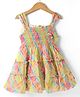 Dew Drops Chiffon Woven Sleeveless Tie & Dye Tiered Frock with Smocking - Yellow