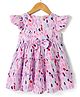 Dew Drops Cotton Knit Cap Sleeves Frock with Bow Applique & Confetti Print - Pink