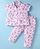 Dew Drops Poplin Half Sleeves Night Suit with Animal Print - Peach