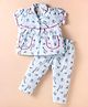 Dew Drops Poplin Half Sleeves Night Suit with Animal Print - Aqua Blue