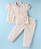 Dew Drops Poplin Woven Puffed Sleeves Co-Ord Night Suit With Floral Print - White & Peach