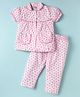 Dew Drops Poplin Woven Puffed Sleeves Co-Ord Night Suit With Floral Print - White & Pink