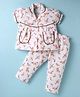 Dew Drops Poplin Half Sleeves Night Suit with Floral Print - Orange