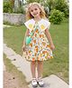 Mark & Mia Sleeveless Peter Pan Collar Frock with Floral Print Heart Patch Embroidery & Sling Bag - Yellow
