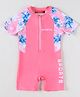 Babyhug Half Raglan Sleeves  Legged Swimsuit with Floral Print - Pink