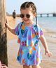 Babyhug Half Flutter Raglan Sleeves Frock Swimsuit with Floral Print - Light Blue