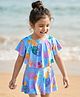 Babyhug Half Flutter Raglan Sleeves Frock Swimsuit with Floral Print - Light Blue