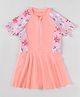 Pine Kids Half Raglan Sleeves Frock Swimsuit With Animal Print - Peach