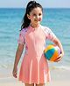 Pine Kids Half Raglan Sleeves Frock Swimsuit With Animal Print - Peach