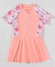 Pine Kids Half Raglan Sleeves Frock Swimsuit With Animal Print - Peach