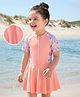 Pine Kids Half Raglan Sleeves Frock Swimsuit With Animal Print - Peach