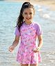 Pine Kids Half Raglan Sleeves Frock Swimsuit with Little Princess Print - Pink