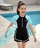 Pine Kids Half Raglan Sleeves Legged Swimsuit With Color Block Design - Black