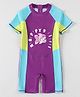 Mark & Mia Half Raglan Sleeves Printed Legged Swimsuit With Color Block Design - Purple