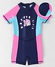 Mark & Mia Half Raglan Sleeves Printed Legged Swimsuit With Color Block Design - Navy Blue