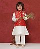 AJ Dezines Chanderi Full Sleeves Floral Foil Printed Kurta Pyjama With Jacket Set - Red
