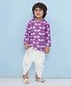AJ Dezines Cotton Full Sleeves Elephants Printed Dhoti Kurta Set - Purple