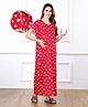 Bella Mama Cotton Knit Half Sleeves Concealed Zipper Floral Print Nighty - Red