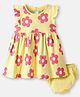 Bonfino 100% Cotton Knit Frill Sleeves Floral Printed Frock with Bloomer - Yellow