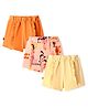 Bonfino Cotton Knit Shorts With Frill Detailing & Fine Text Print Pack Of 3 - Peach Orange & Yellow