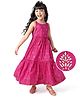 EARTHY TOUCH Cambric Woven Sleeveless Tiered Ethnic Dress With Floral Foil Print - Dark Pink