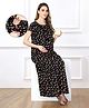 Bella Mama Cotton Knit Half Sleeves Concealed Zipper Strawberry Print Nighty - Black
