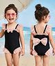 Babyhug Sleeveless V Cut Swimsuit with Frill & Bow Detailing - Black
