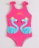 Babyhug Sleeveless V Cut Swimsuit Flamingo Print and Bow Detailing - Fuschia