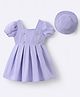 Mark & Mia Half Puffed Sleeves Solid Color Pleated Party Frock with Hat & Button Detailing - Purple
