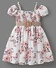 Mark & Mia Cold Shoulder Sleeves Dress With Floral Print & Belt - Beige