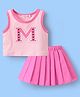 Mark & Mia Cotton Sleeveless Alphabet Printed Top & Pleated Skirt - Pink