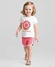 Bonfino 100% Cotton Knit Half Sleeves T-Shirt & Shorts Set With Floral Embroidery - White