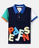 Pepe Jeans Cotton Blend Knit Half Sleeves Polo T-Shirt with Brand Name Print - Navy Blue
