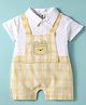 ToffyHouse Cotton Knit Half Sleeves Checks Romper With Floral Print - Lemon Yellow & White