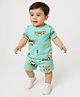 Mark & Mia Cotton Knit Half Sleeves Shorts Night Suit with Vehicle Print - Light Green