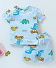 Mark & Mia Cotton Knit Half Sleeves Shorts Night Suit with Vehicle Print - Blue