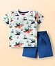 Babyhug Single Jersey Knit Half Sleeves T-Shirt & Shorts Set with Beach Theme Print -  Blue