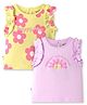 Bonfino 100% Cotton Sleeveless T-Shirts With Frill Detailing & Floral Print Pack Of 2  - Yellow & Pink