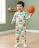 Babyhug Cotton Knit Full Sleeves Co-ords Night Suit With Animal Print - White