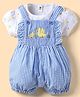 ToffyHouse Cotton Woven Striped Dungaree with Half Sleeves Inner Tee with Bird Patch Detailing - Light Blue & White