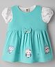 ToffyHouse Cotton Woven Half Sleeves T-Shirt & Frock with Owl Print Embroidery & Bow Applique - Aqua Blue