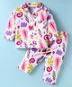 Little Darlings Sinker Knit Full Sleeves Night Suit With Abstract Print - White