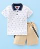 Babyhug Single Jersey Knit Half Sleeves Boat Printed T-Shirt & Shorts Set - White & Blue