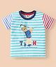 ToffyHouse Single Jersey Knit Half Sleeves Striped T-Shirt with Bear Print - White