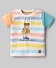 ToffyHouse Single Jersey Knit Half Sleeves T-Shirt With Stripes & Teddy Print - White & Light Blue