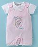 Wonderchild Koala Embroidered Romper With Half Sleeves Striped Top - Pink & White