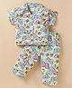 Wonderchild Interlock Woven Half Sleeves Butterfly & Floral  Printed Coordinating Night Suit Set - White